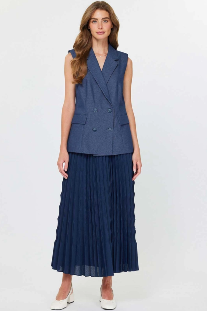 pleated vest dress Celeste Denim Pleated Vest Dress M